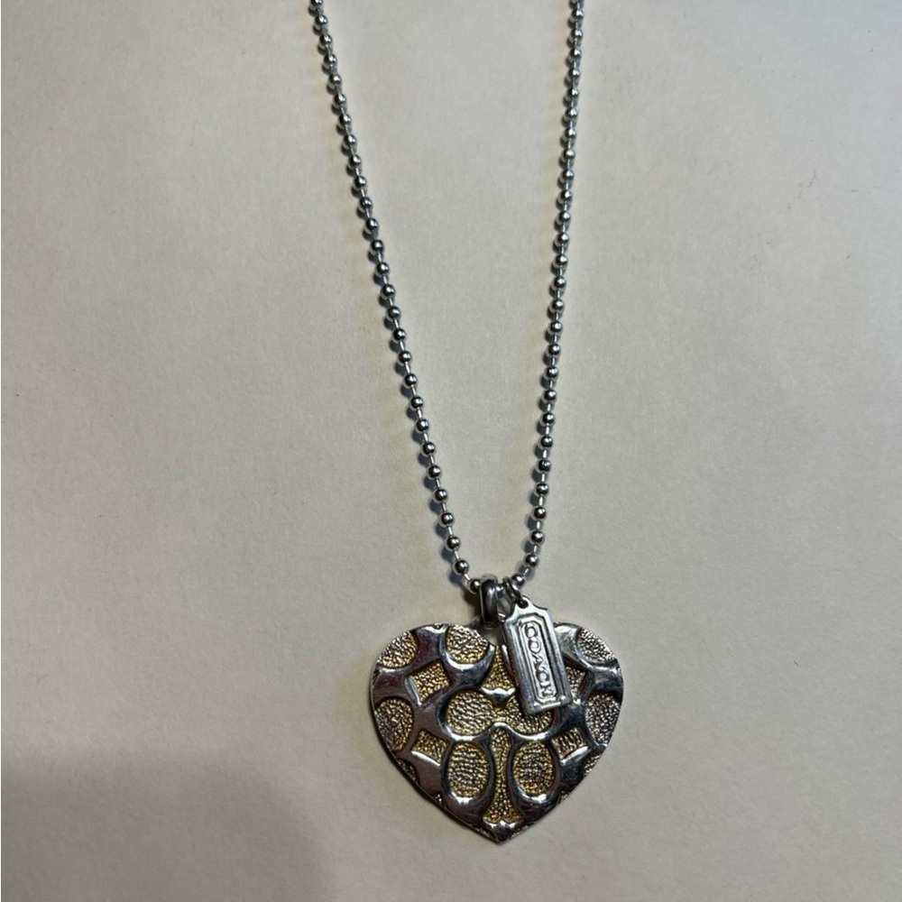 Coach Heart Pendant Necklace with Silver and Gold Tones
